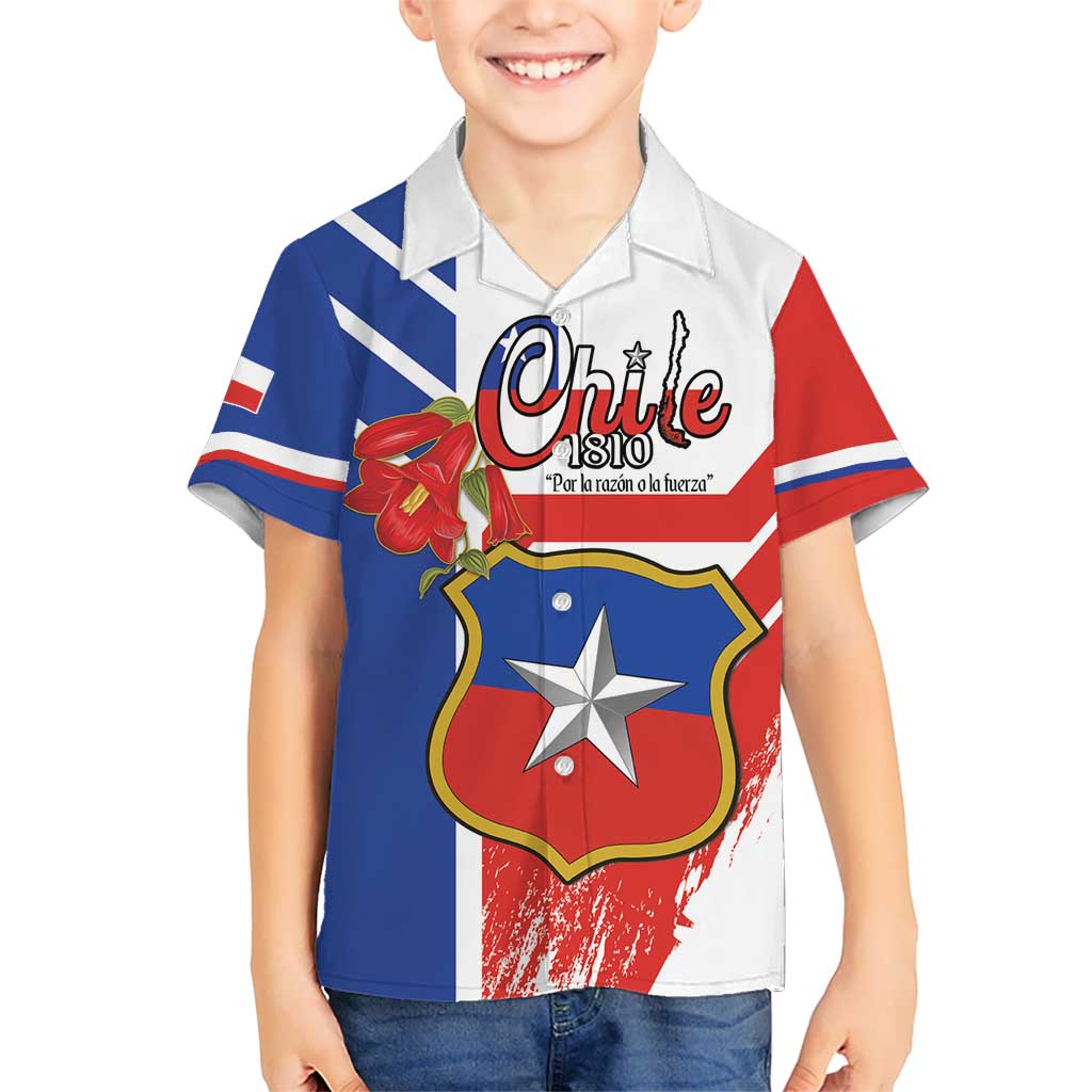 Personalized Chile Independence Day Kid Hawaiian Shirt Chilean Coat Of Arms Copihue Flag Style - Wonder Print Shop
