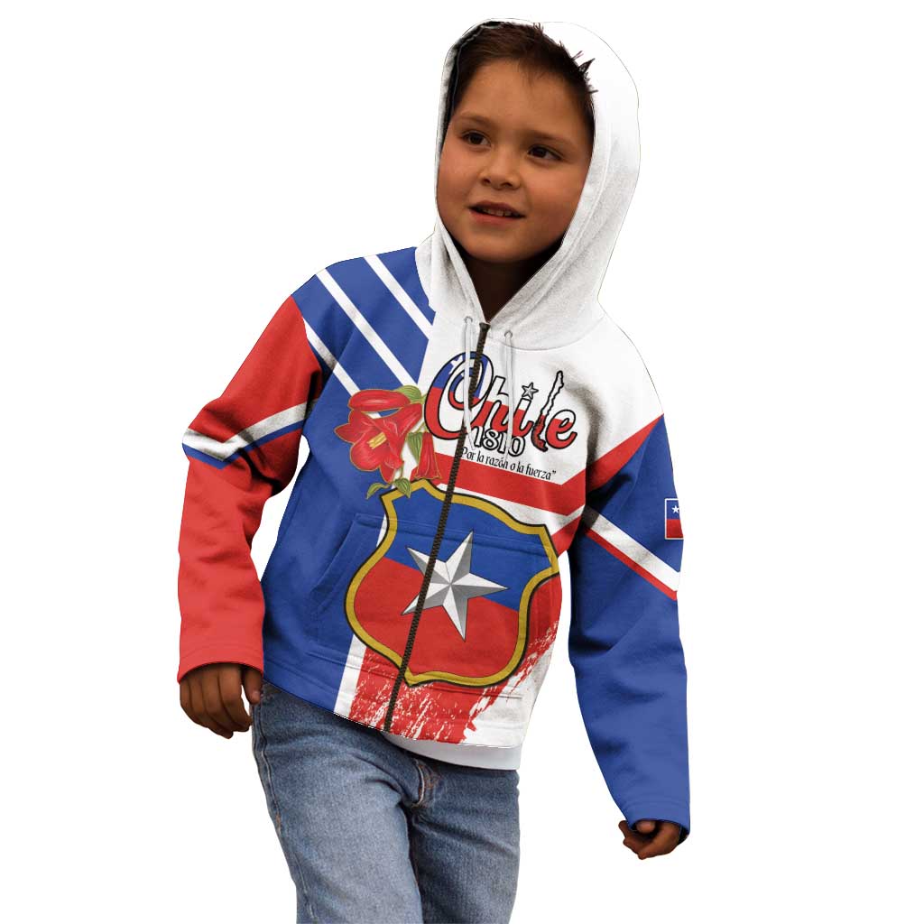 Personalized Chile Independence Day Kid Hoodie Chilean Coat Of Arms Copihue Flag Style - Wonder Print Shop