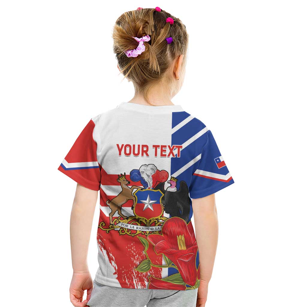 Personalized Chile Independence Day Kid T Shirt Chilean Coat Of Arms Copihue Flag Style - Wonder Print Shop