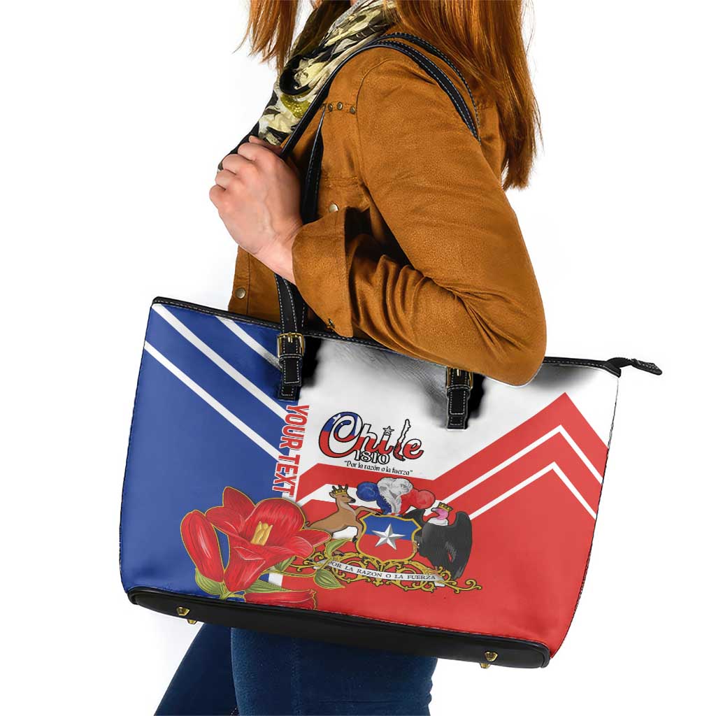 Personalized Chile Independence Day Leather Tote Bag Chilean Coat Of Arms Copihue Flag Style - Wonder Print Shop