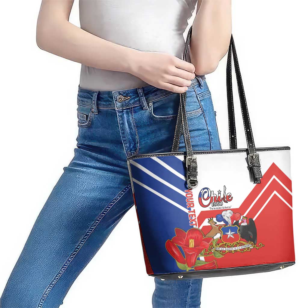 Personalized Chile Independence Day Leather Tote Bag Chilean Coat Of Arms Copihue Flag Style - Wonder Print Shop