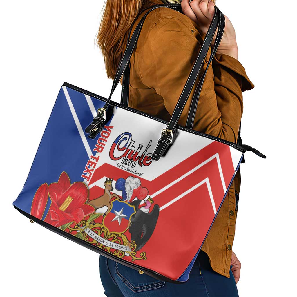 Personalized Chile Independence Day Leather Tote Bag Chilean Coat Of Arms Copihue Flag Style - Wonder Print Shop