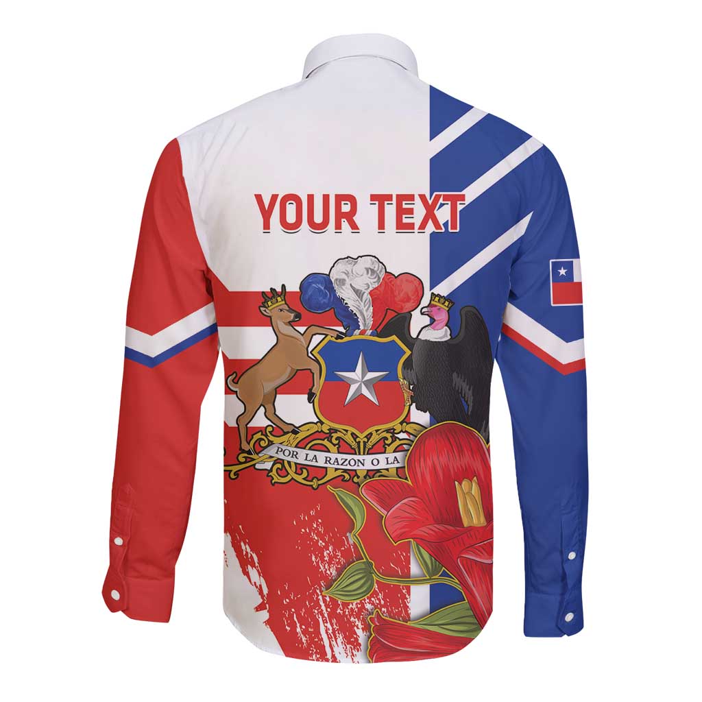 Personalized Chile Independence Day Long Sleeve Button Shirt Chilean Coat Of Arms Copihue Flag Style - Wonder Print Shop