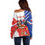 Personalized Chile Independence Day Off Shoulder Sweater Chilean Coat Of Arms Copihue Flag Style - Wonder Print Shop