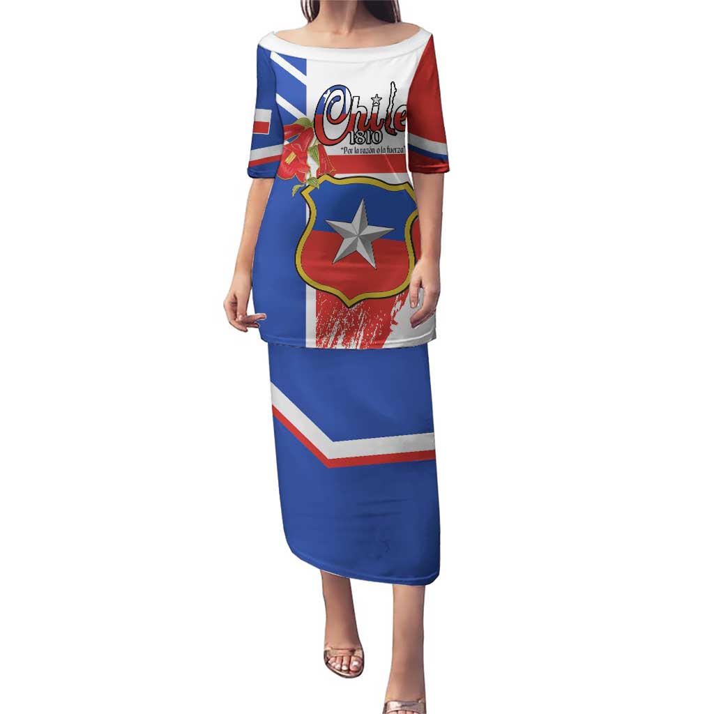 Personalized Chile Independence Day Puletasi Chilean Coat Of Arms Copihue Flag Style - Wonder Print Shop