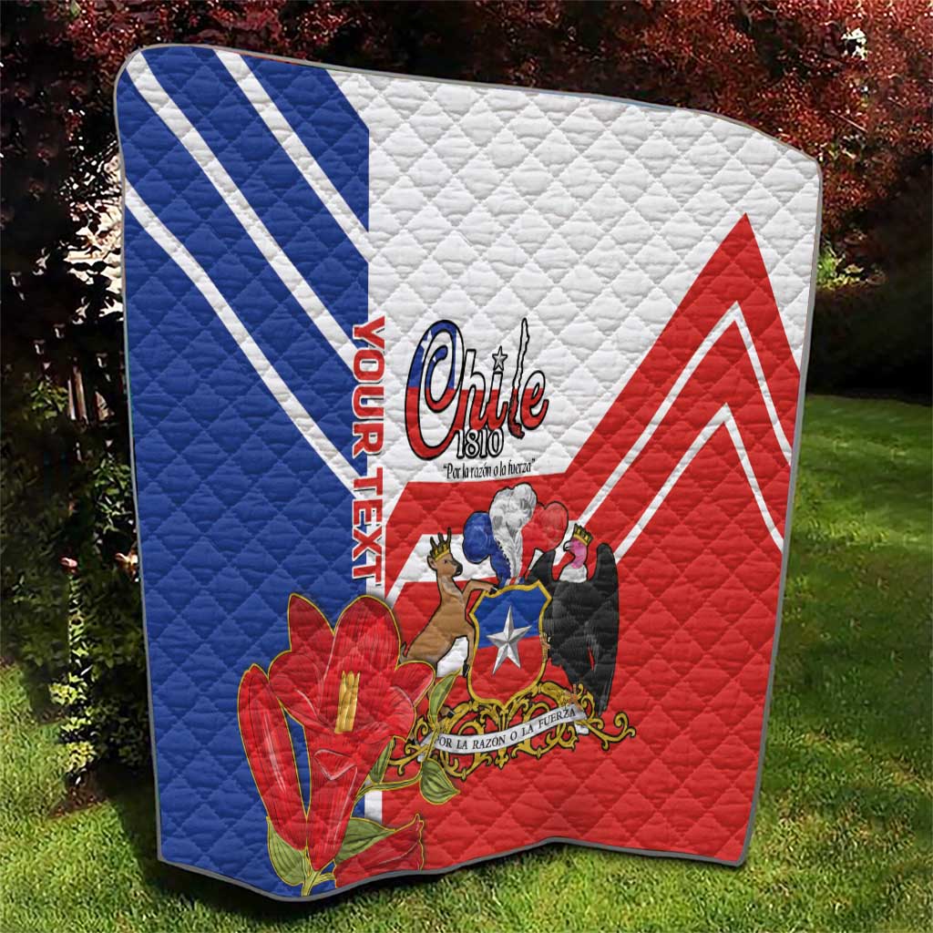 Personalized Chile Independence Day Quilt Chilean Coat Of Arms Copihue Flag Style - Wonder Print Shop
