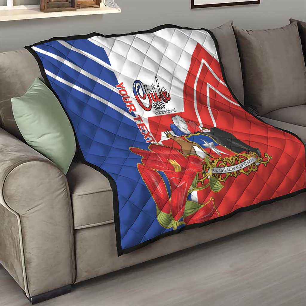 Personalized Chile Independence Day Quilt Chilean Coat Of Arms Copihue Flag Style - Wonder Print Shop