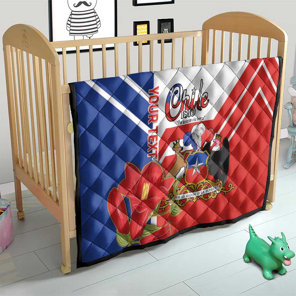 Personalized Chile Independence Day Quilt Chilean Coat Of Arms Copihue Flag Style - Wonder Print Shop