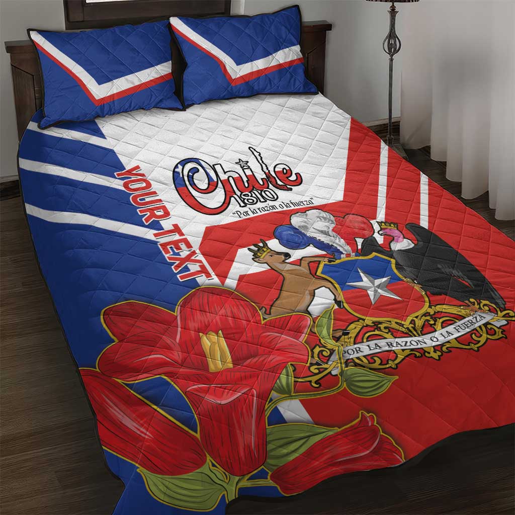Personalized Chile Independence Day Quilt Bed Set Chilean Coat Of Arms Copihue Flag Style - Wonder Print Shop