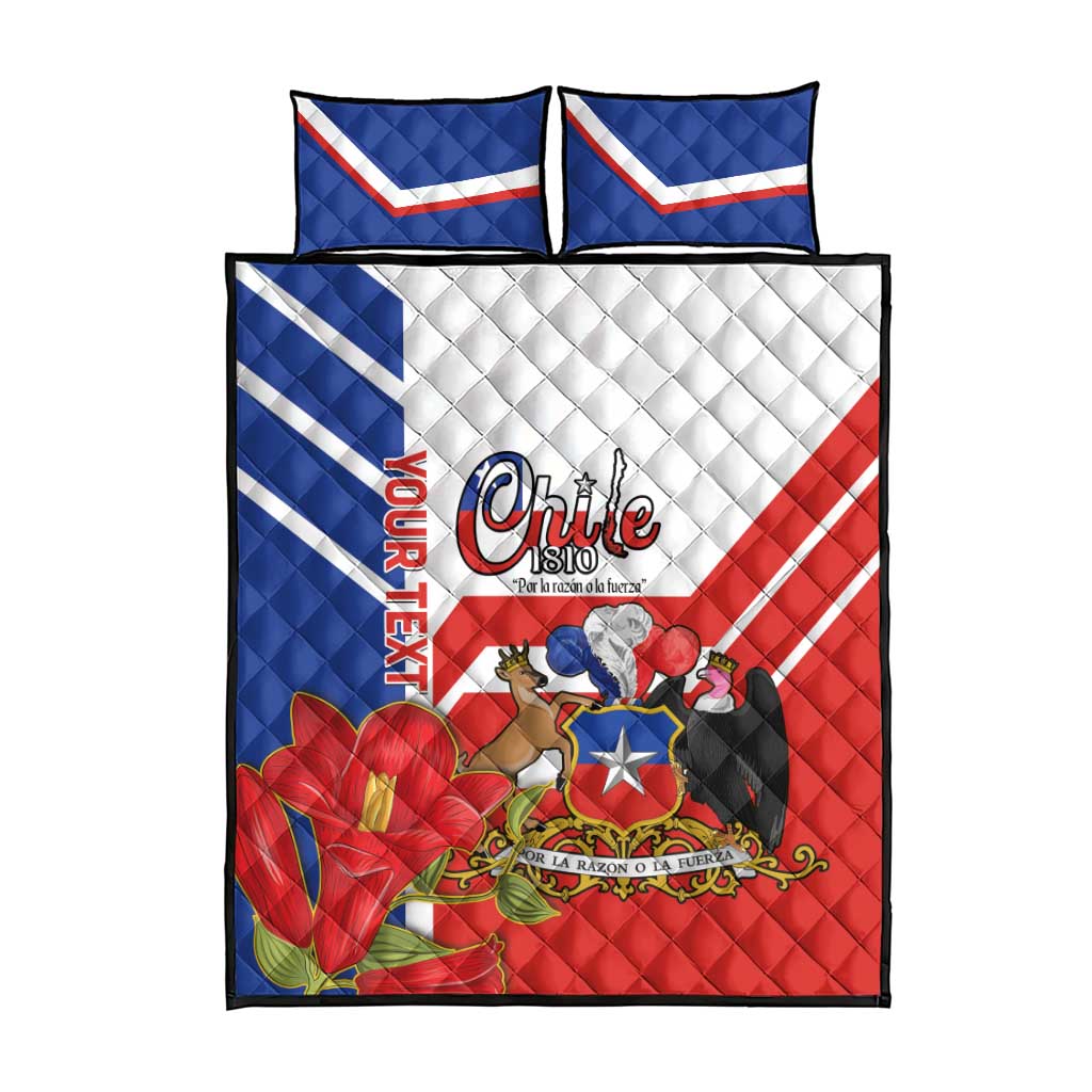 Personalized Chile Independence Day Quilt Bed Set Chilean Coat Of Arms Copihue Flag Style - Wonder Print Shop