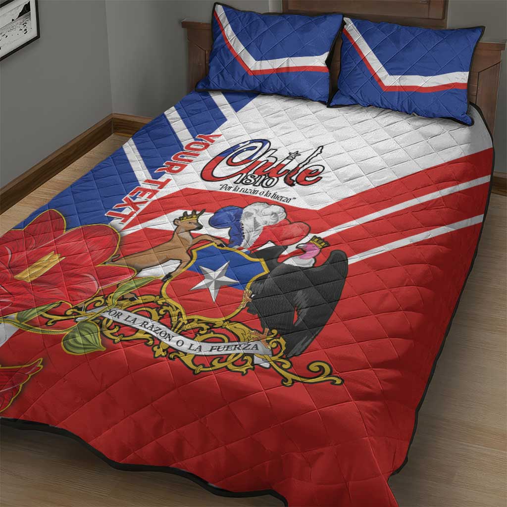 Personalized Chile Independence Day Quilt Bed Set Chilean Coat Of Arms Copihue Flag Style - Wonder Print Shop