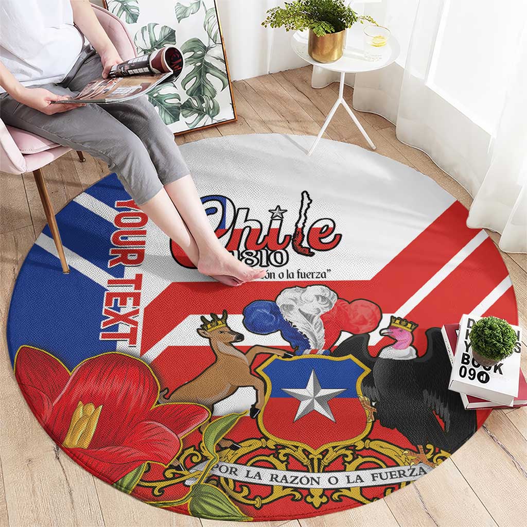Personalized Chile Independence Day Round Carpet Chilean Coat Of Arms Copihue Flag Style