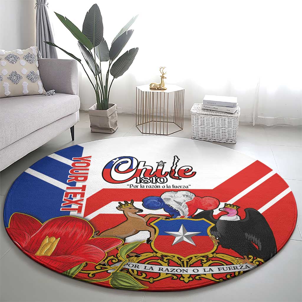 Personalized Chile Independence Day Round Carpet Chilean Coat Of Arms Copihue Flag Style