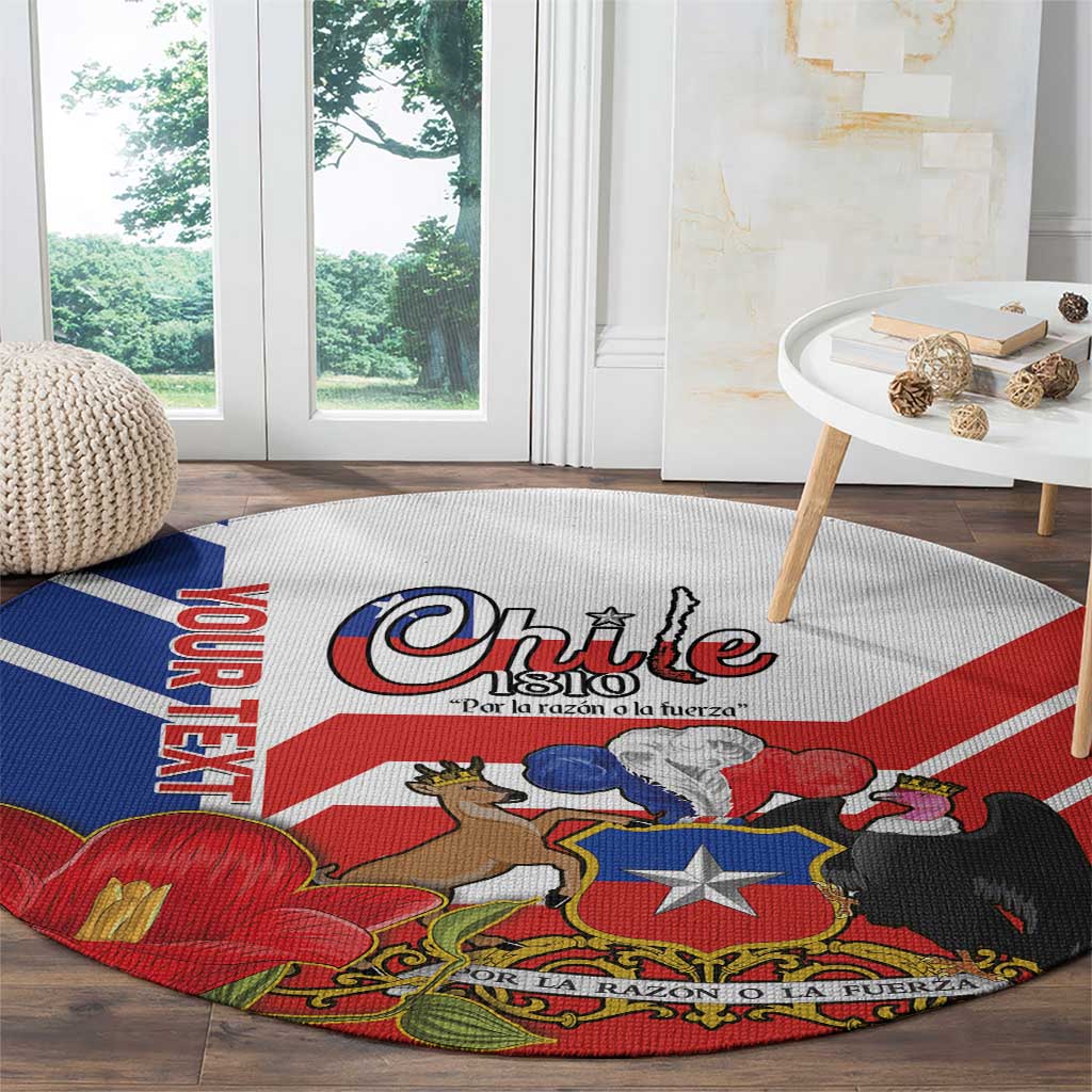 Personalized Chile Independence Day Round Carpet Chilean Coat Of Arms Copihue Flag Style