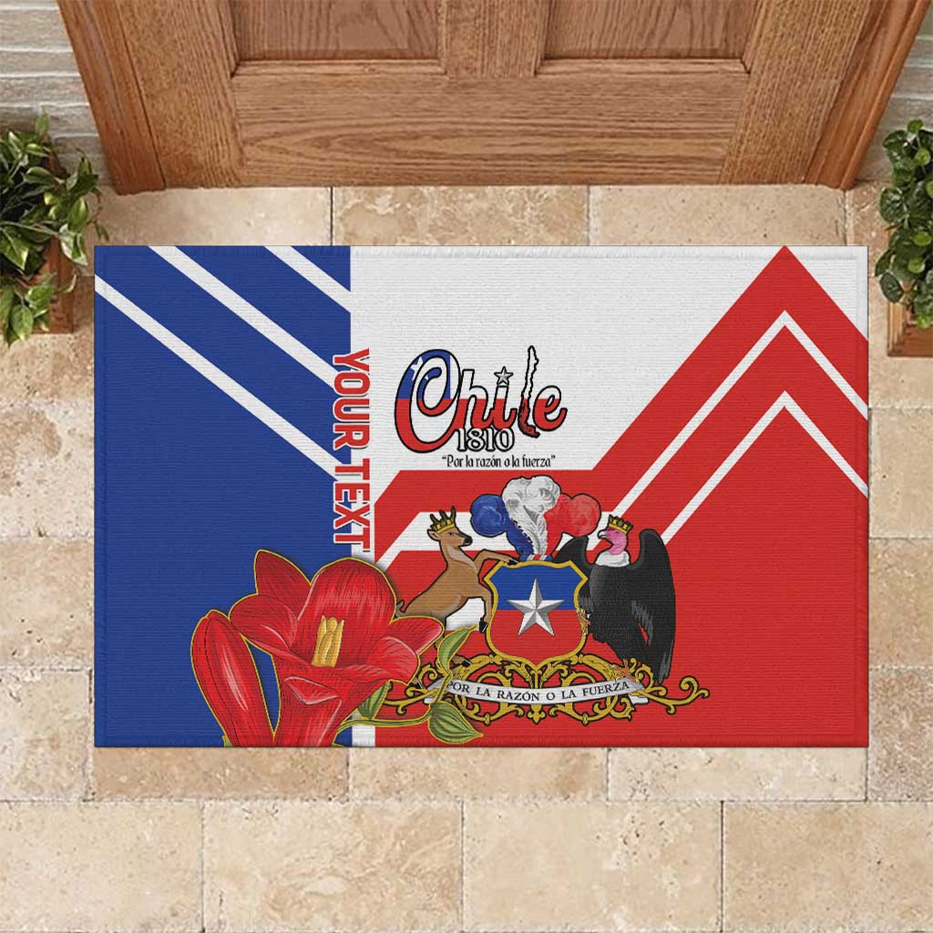 Personalized Chile Independence Day Rubber Doormat Chilean Coat Of Arms Copihue Flag Style - Wonder Print Shop