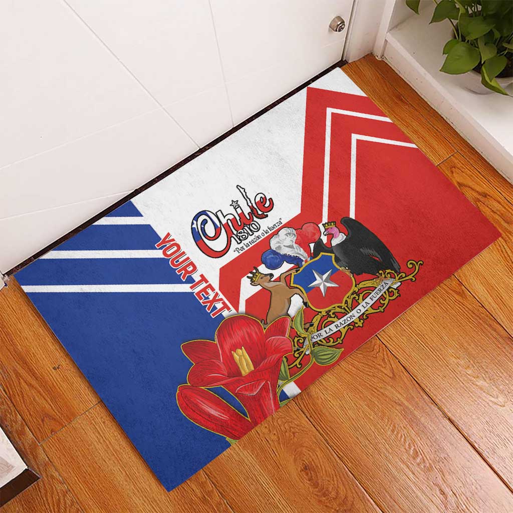 Personalized Chile Independence Day Rubber Doormat Chilean Coat Of Arms Copihue Flag Style - Wonder Print Shop