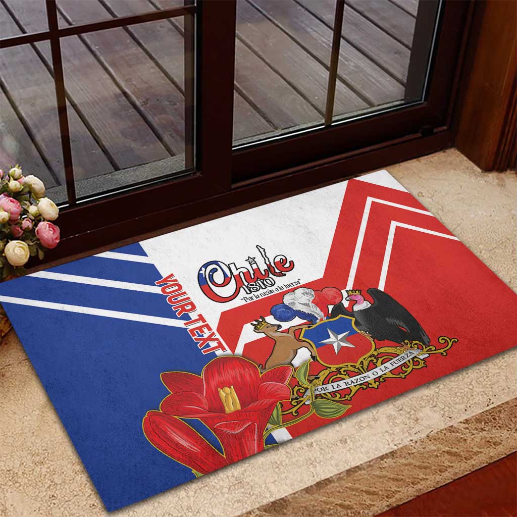 Personalized Chile Independence Day Rubber Doormat Chilean Coat Of Arms Copihue Flag Style - Wonder Print Shop