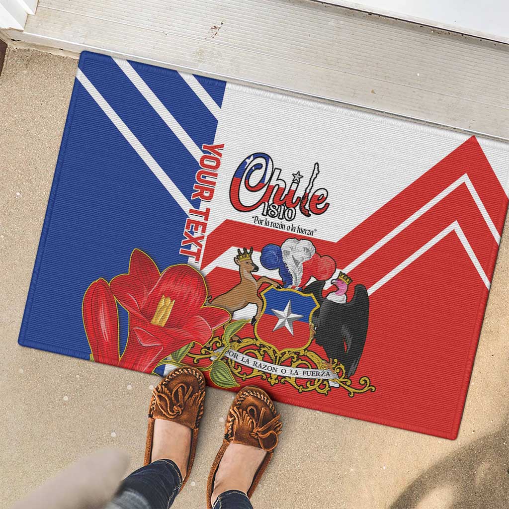 Personalized Chile Independence Day Rubber Doormat Chilean Coat Of Arms Copihue Flag Style - Wonder Print Shop
