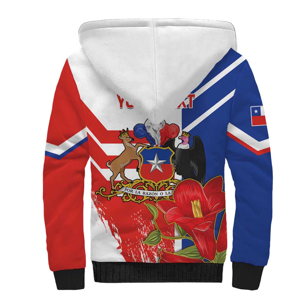 Personalized Chile Independence Day Sherpa Hoodie Chilean Coat Of Arms Copihue Flag Style - Wonder Print Shop