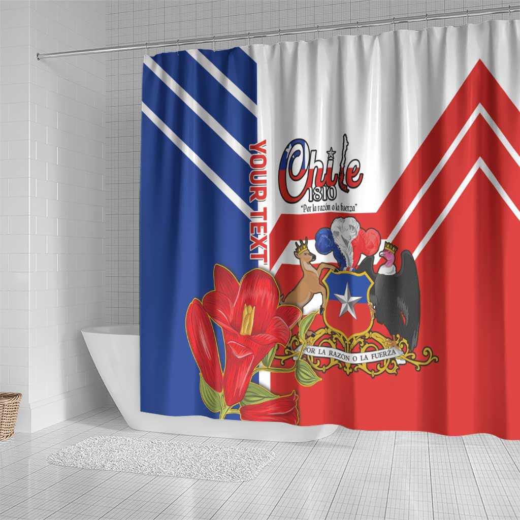 Personalized Chile Independence Day Shower Curtain Chilean Coat Of Arms Copihue Flag Style