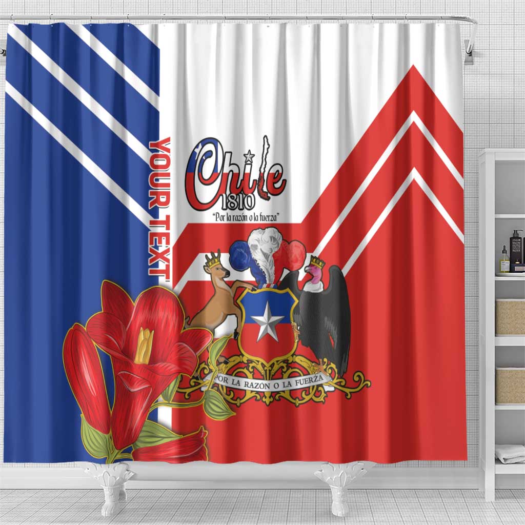 Personalized Chile Independence Day Shower Curtain Chilean Coat Of Arms Copihue Flag Style