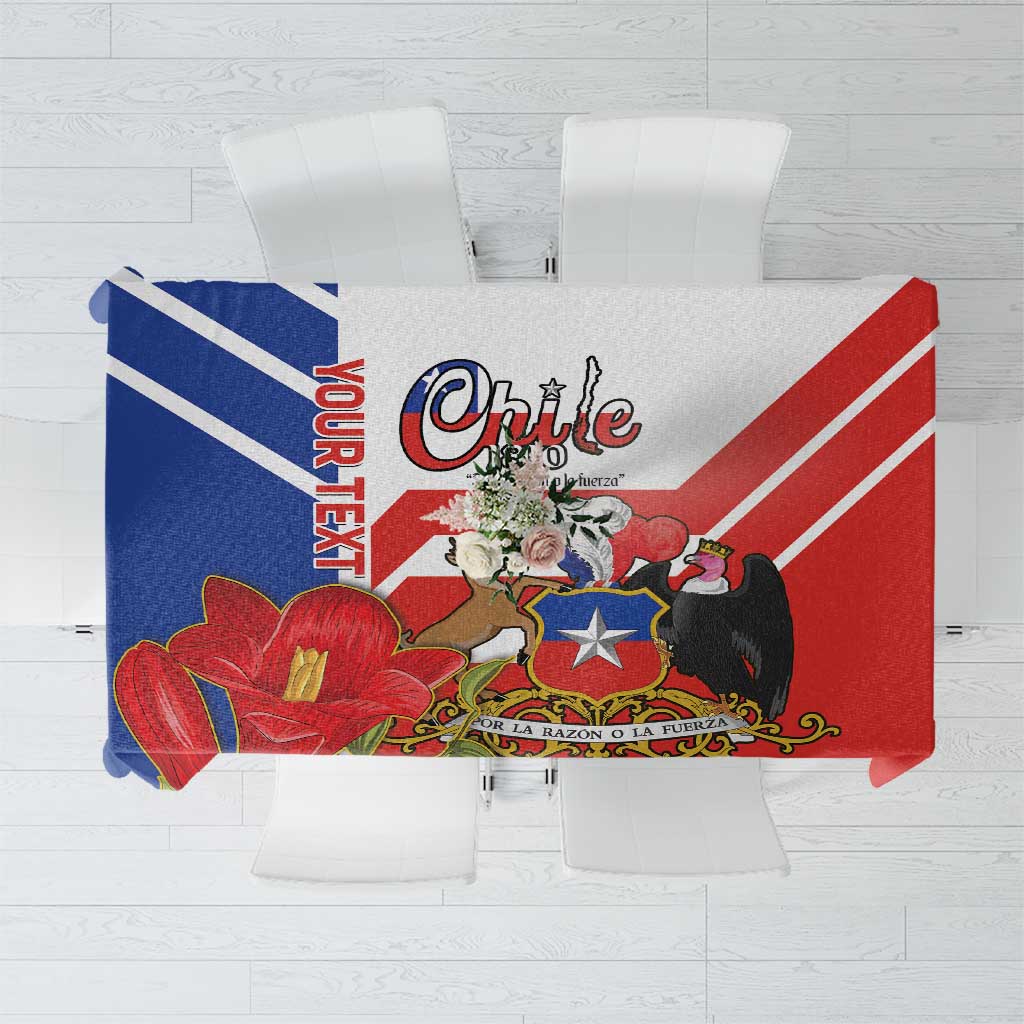 Personalized Chile Independence Day Tablecloth Chilean Coat Of Arms Copihue Flag Style - Wonder Print Shop