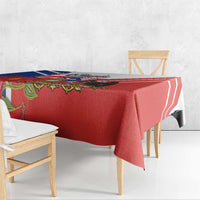Personalized Chile Independence Day Tablecloth Chilean Coat Of Arms Copihue Flag Style - Wonder Print Shop