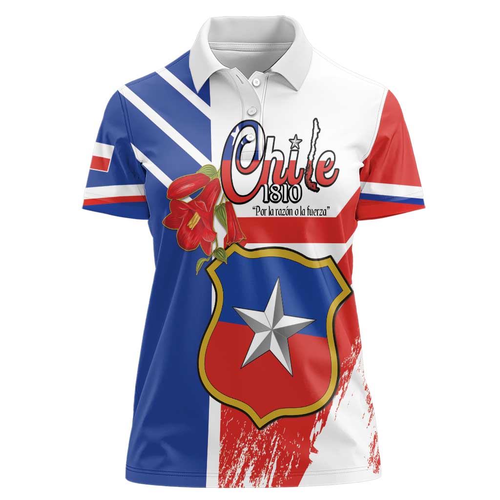 Personalized Chile Independence Day Women Polo Shirt Chilean Coat Of Arms Copihue Flag Style - Wonder Print Shop