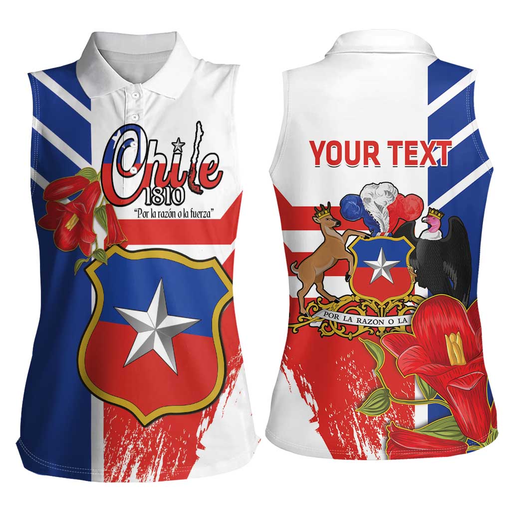 Personalized Chile Independence Day Women Sleeveless Polo Shirt Chilean Coat Of Arms Copihue Flag Style - Wonder Print Shop