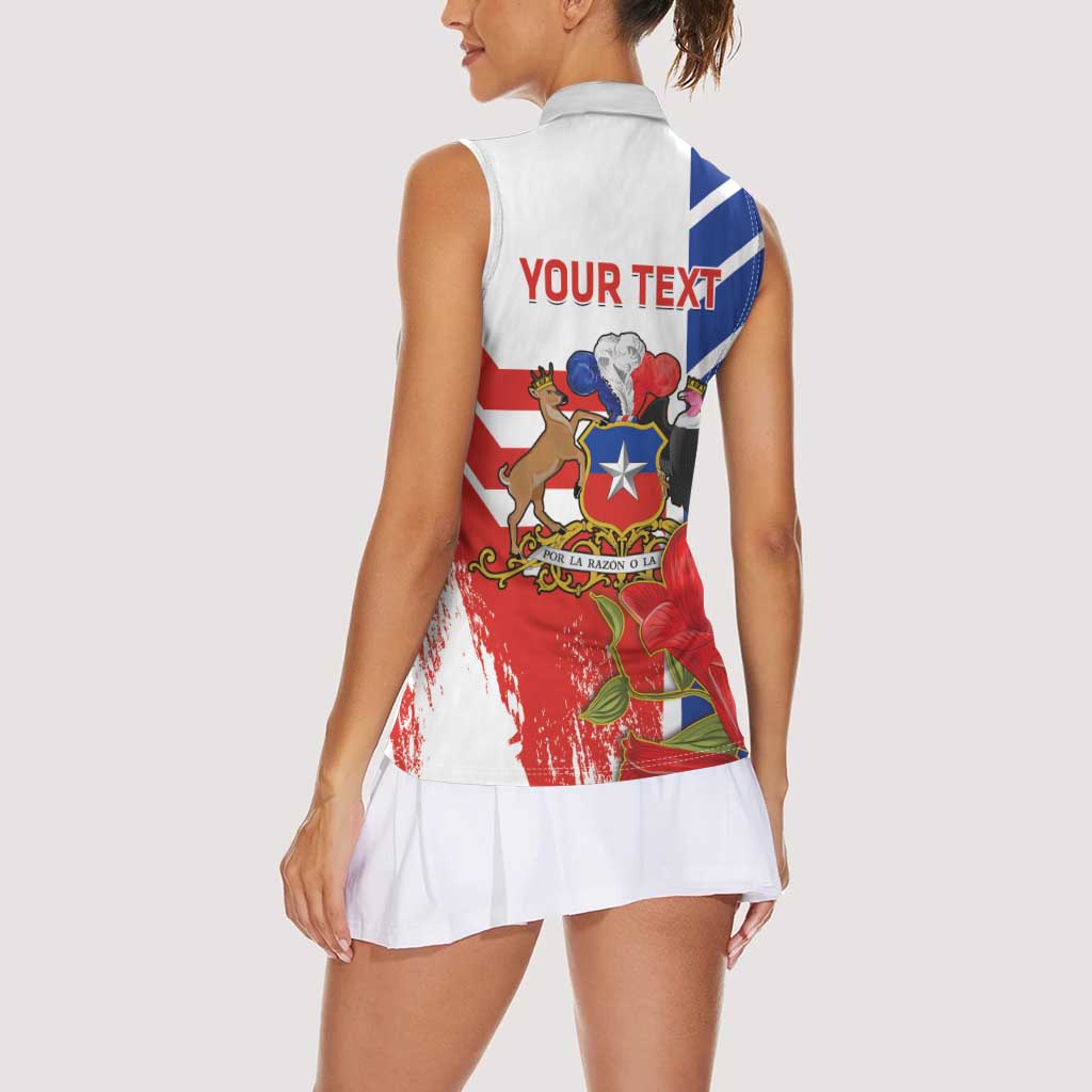Personalized Chile Independence Day Women Sleeveless Polo Shirt Chilean Coat Of Arms Copihue Flag Style - Wonder Print Shop