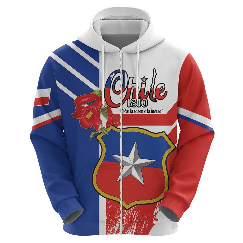 Personalized Chile Independence Day Zip Hoodie Chilean Coat Of Arms Copihue Flag Style - Wonder Print Shop