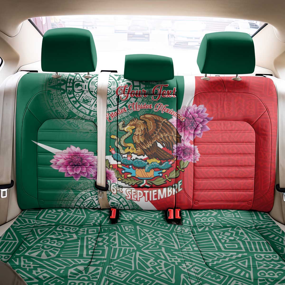 Personalized Mexico Independence Day Back Car Seat Cover 16 De Septiembre Mexican Aztec - Wonder Print Shop