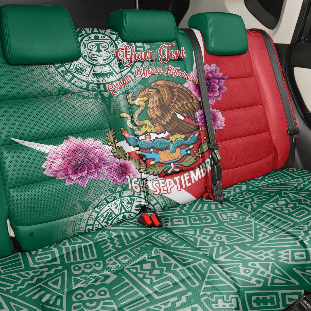 Personalized Mexico Independence Day Back Car Seat Cover 16 De Septiembre Mexican Aztec - Wonder Print Shop