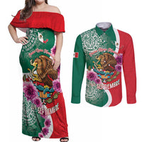 Personalized Mexico Independence Day Couples Matching Off Shoulder Maxi Dress and Long Sleeve Button Shirt 16 De Septiembre Mexican Aztec - Wonder Print Shop
