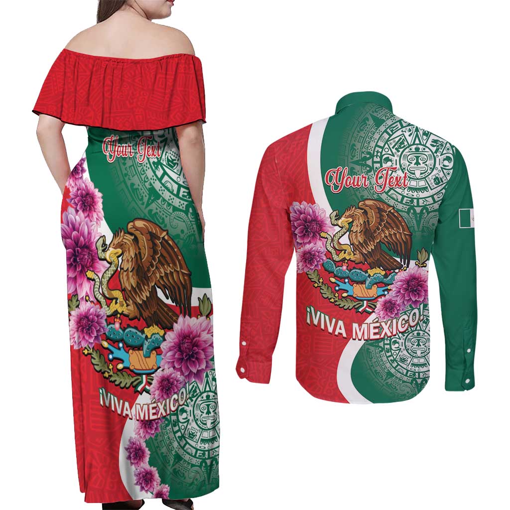 Personalized Mexico Independence Day Couples Matching Off Shoulder Maxi Dress and Long Sleeve Button Shirt 16 De Septiembre Mexican Aztec - Wonder Print Shop