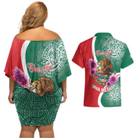 Personalized Mexico Independence Day Couples Matching Off Shoulder Short Dress and Hawaiian Shirt 16 De Septiembre Mexican Aztec - Wonder Print Shop