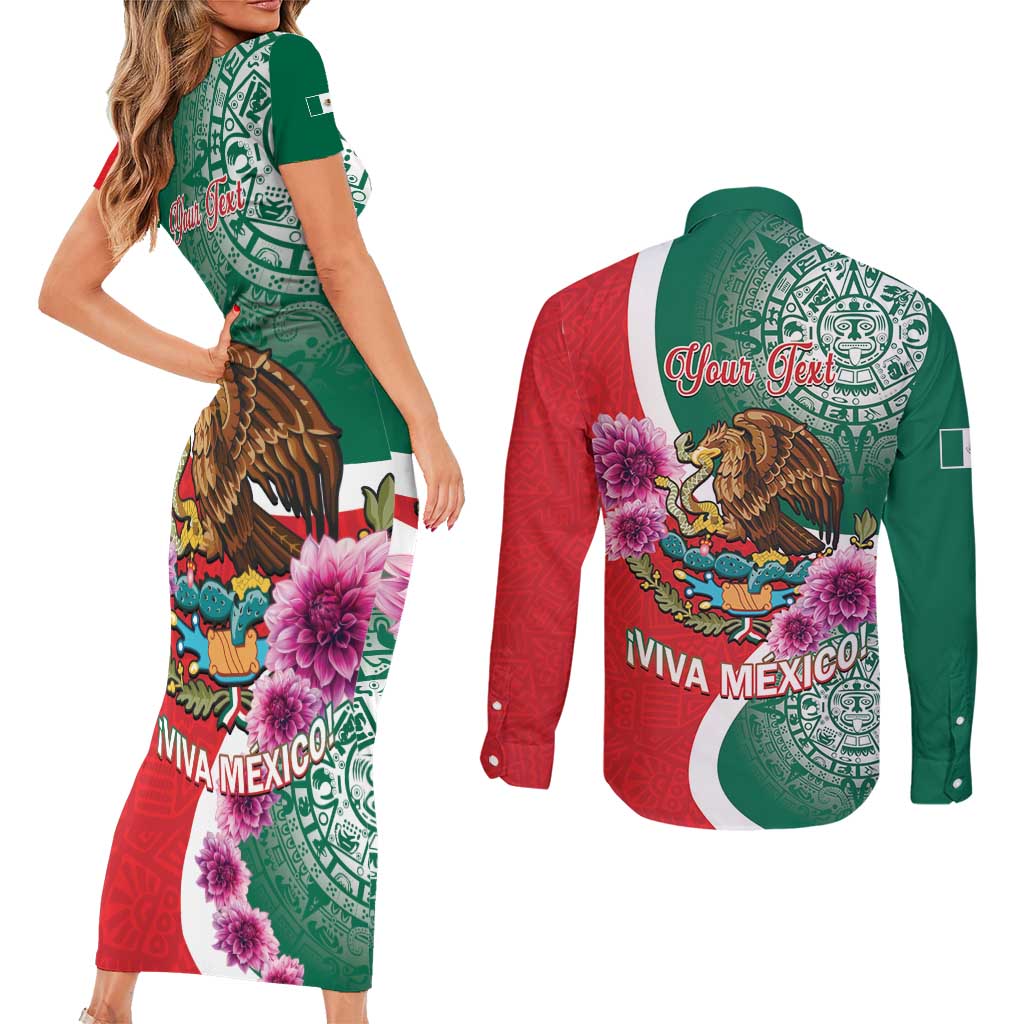Personalized Mexico Independence Day Couples Matching Short Sleeve Bodycon Dress and Long Sleeve Button Shirt 16 De Septiembre Mexican Aztec - Wonder Print Shop