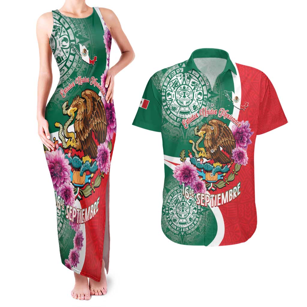 Personalized Mexico Independence Day Couples Matching Tank Maxi Dress and Hawaiian Shirt 16 De Septiembre Mexican Aztec - Wonder Print Shop