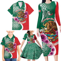 Personalized Mexico Independence Day Family Matching Long Sleeve Bodycon Dress and Hawaiian Shirt 16 De Septiembre Mexican Aztec - Wonder Print Shop