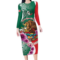 Personalized Mexico Independence Day Family Matching Long Sleeve Bodycon Dress and Hawaiian Shirt 16 De Septiembre Mexican Aztec - Wonder Print Shop