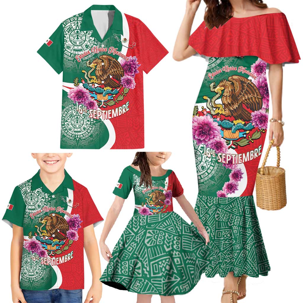 Personalized Mexico Independence Day Family Matching Mermaid Dress and Hawaiian Shirt 16 De Septiembre Mexican Aztec - Wonder Print Shop