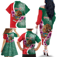 Personalized Mexico Independence Day Family Matching Off The Shoulder Long Sleeve Dress and Hawaiian Shirt 16 De Septiembre Mexican Aztec - Wonder Print Shop