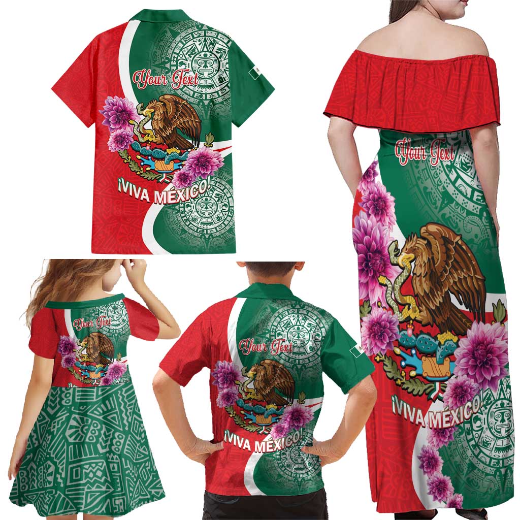 Personalized Mexico Independence Day Family Matching Off Shoulder Maxi Dress and Hawaiian Shirt 16 De Septiembre Mexican Aztec - Wonder Print Shop
