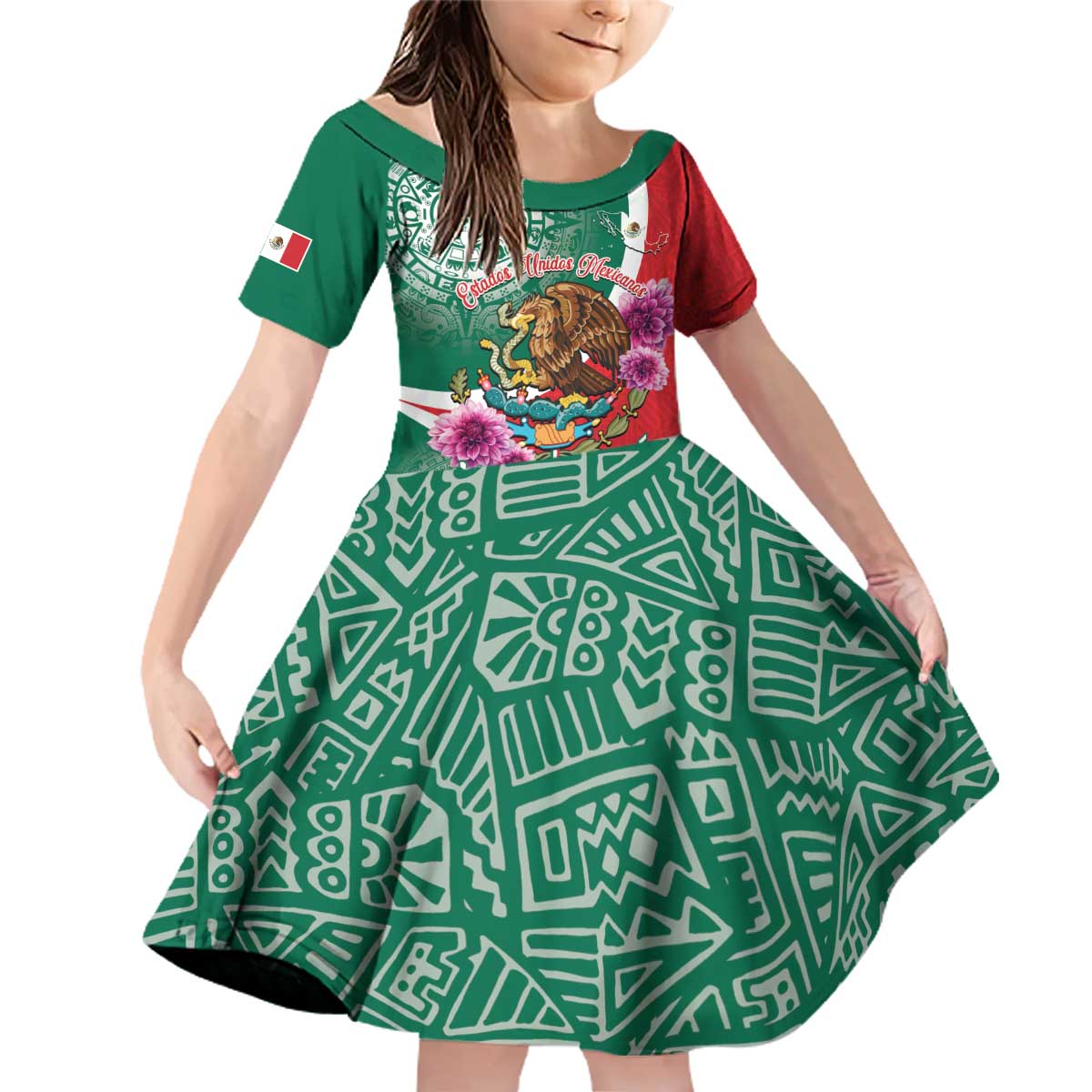 Personalized Mexico Independence Day Family Matching Off Shoulder Short Dress and Hawaiian Shirt 16 De Septiembre Mexican Aztec - Wonder Print Shop