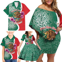 Personalized Mexico Independence Day Family Matching Off Shoulder Short Dress and Hawaiian Shirt 16 De Septiembre Mexican Aztec - Wonder Print Shop