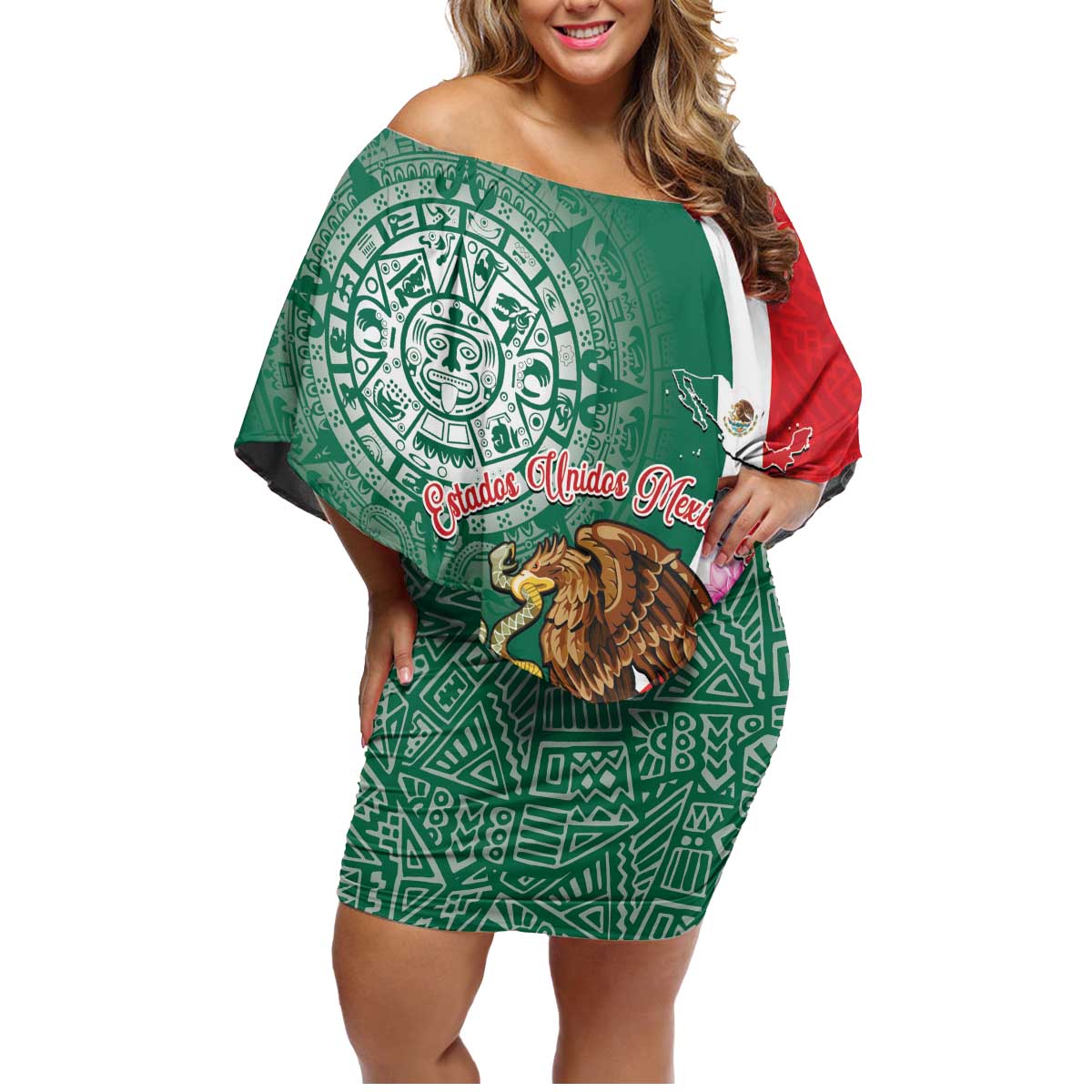 Personalized Mexico Independence Day Family Matching Off Shoulder Short Dress and Hawaiian Shirt 16 De Septiembre Mexican Aztec - Wonder Print Shop