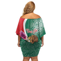 Personalized Mexico Independence Day Family Matching Off Shoulder Short Dress and Hawaiian Shirt 16 De Septiembre Mexican Aztec - Wonder Print Shop