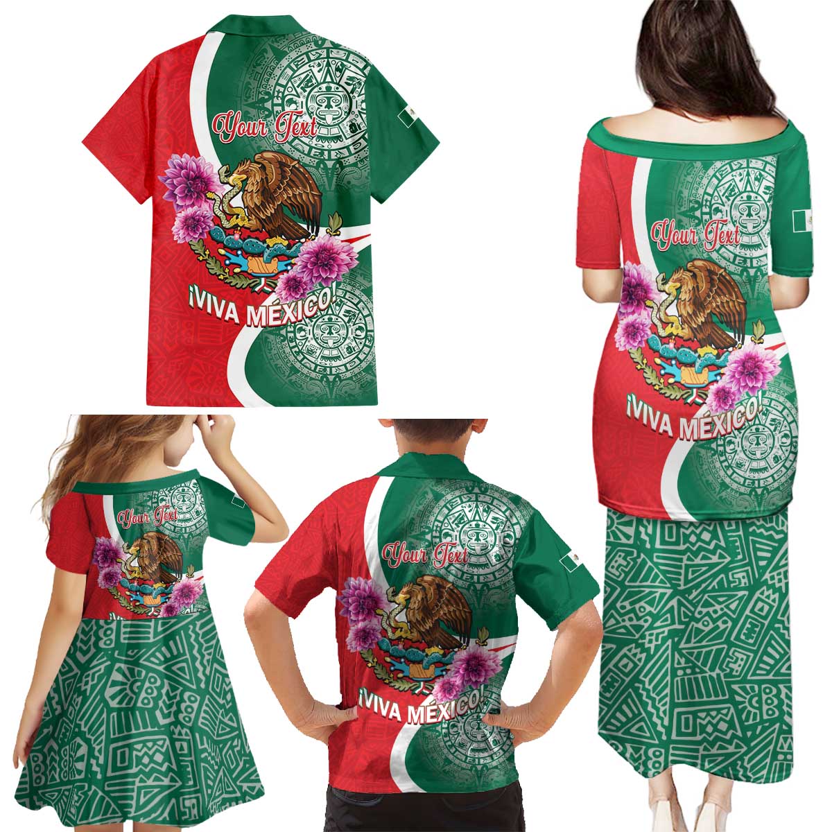 Personalized Mexico Independence Day Family Matching Puletasi and Hawaiian Shirt 16 De Septiembre Mexican Aztec - Wonder Print Shop