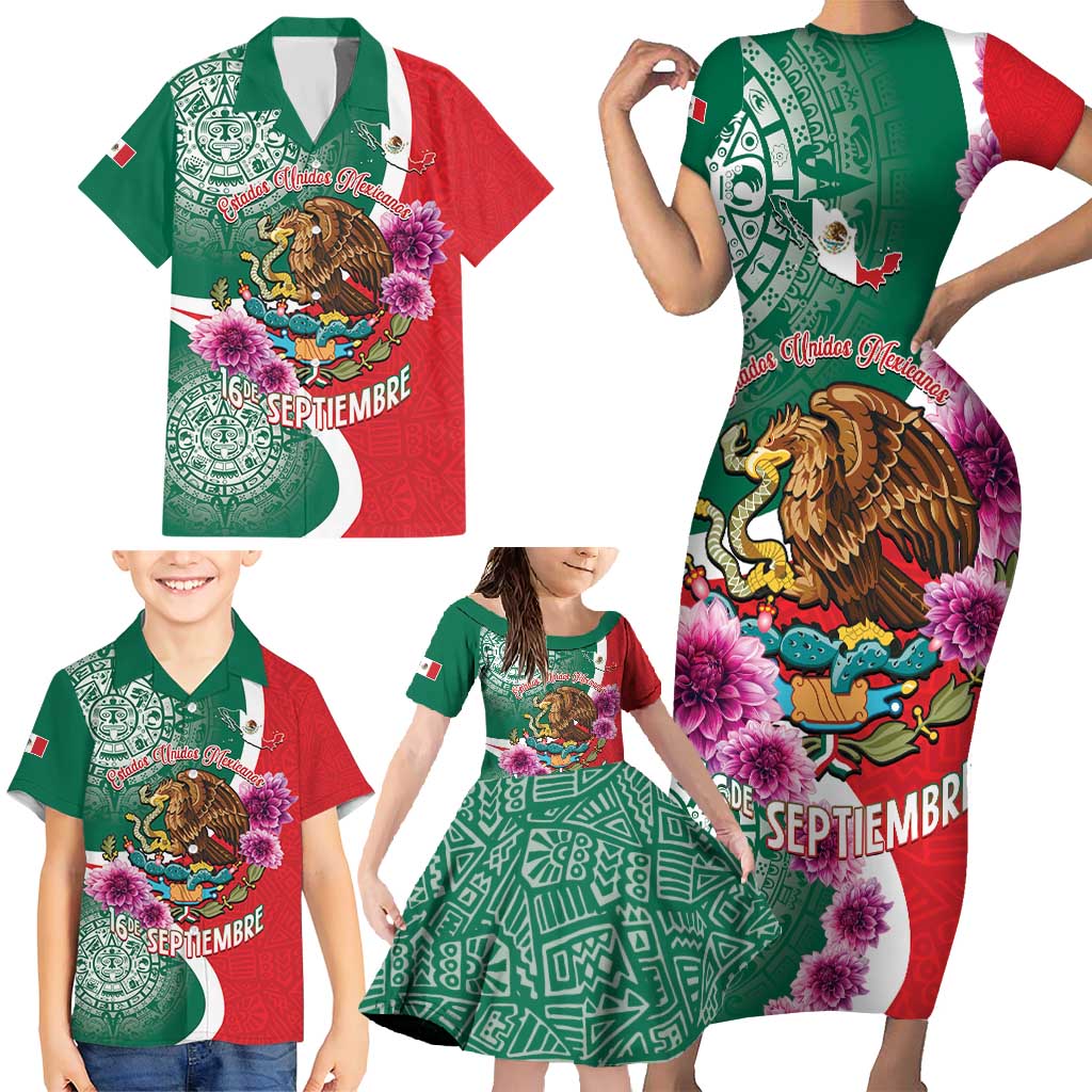 Personalized Mexico Independence Day Family Matching Short Sleeve Bodycon Dress and Hawaiian Shirt 16 De Septiembre Mexican Aztec - Wonder Print Shop
