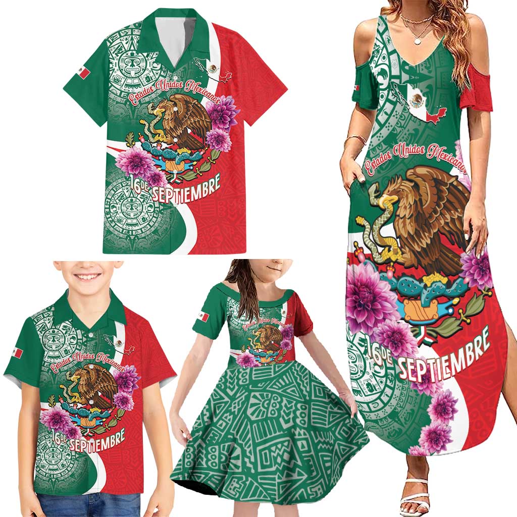 Personalized Mexico Independence Day Family Matching Summer Maxi Dress and Hawaiian Shirt 16 De Septiembre Mexican Aztec - Wonder Print Shop